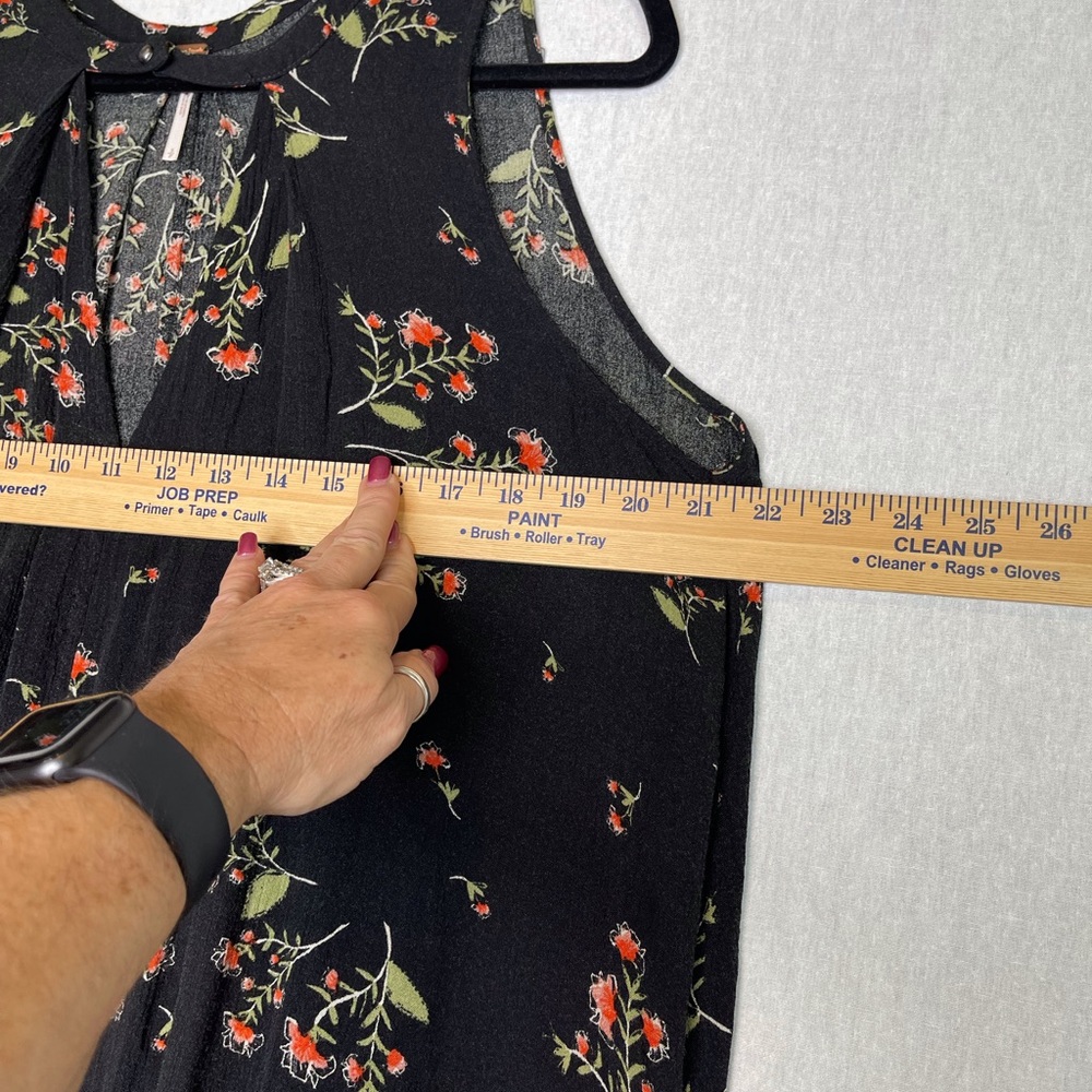 Free People black floral print tunic dress side seam pockets casual loose fit - Picture 10 of 13